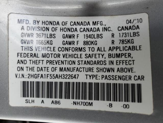 Photo 12 VIN: 2HGFA1F55AH322647 - HONDA CIVIC LX 