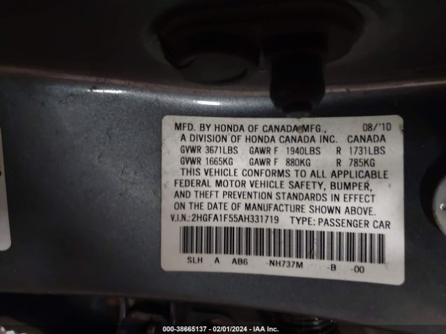 Photo 8 VIN: 2HGFA1F55AH331719 - HONDA CIVIC 