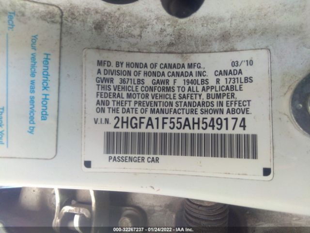 Photo 8 VIN: 2HGFA1F55AH549174 - HONDA CIVIC SDN 