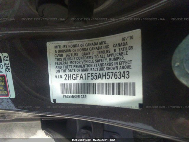 Photo 8 VIN: 2HGFA1F55AH576343 - HONDA CIVIC SDN 