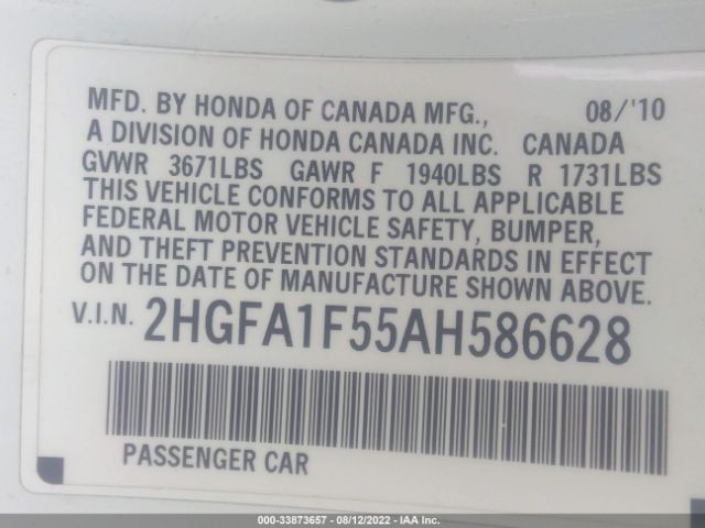 Photo 8 VIN: 2HGFA1F55AH586628 - HONDA CIVIC SDN 