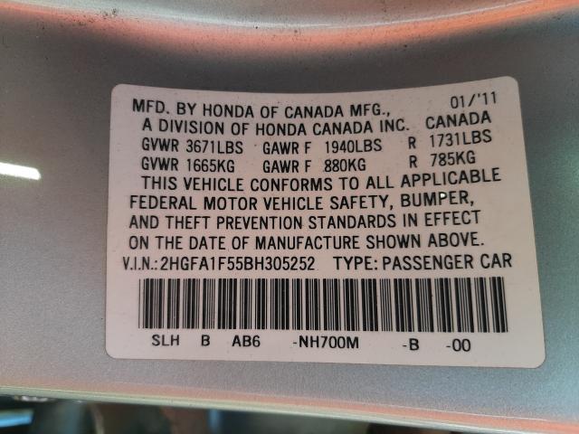 Photo 9 VIN: 2HGFA1F55BH305252 - HONDA CIVIC LX 