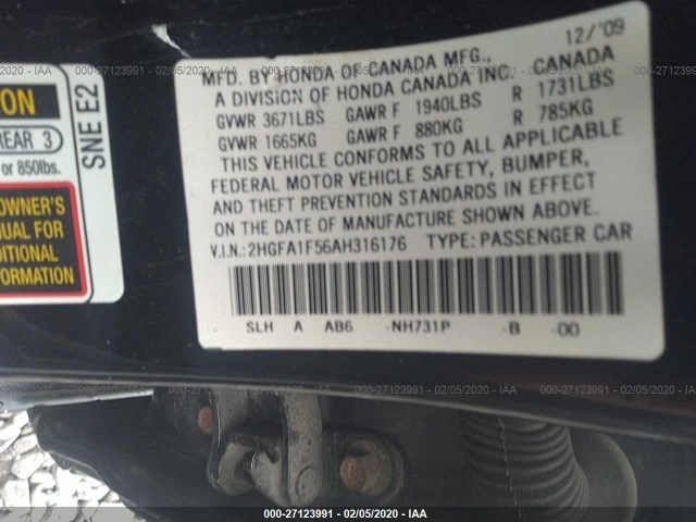 Photo 8 VIN: 2HGFA1F56AH316176 - HONDA CIVIC SDN 