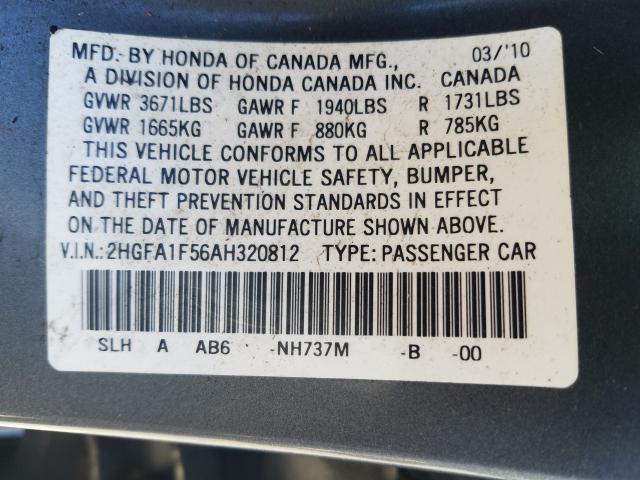 Photo 9 VIN: 2HGFA1F56AH320812 - HONDA CIVIC LX 