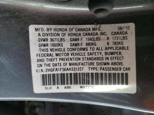 Photo 9 VIN: 2HGFA1F56AH331227 - HONDA CIVIC LX 