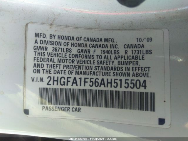 Photo 8 VIN: 2HGFA1F56AH515504 - HONDA CIVIC SDN 