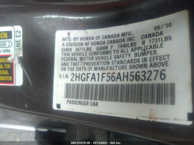 Photo 8 VIN: 2HGFA1F56AH563276 - HONDA CIVIC SDN 