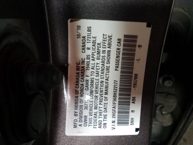 Photo 9 VIN: 2HGFA1F56BH522177 - HONDA CIVIC LX 