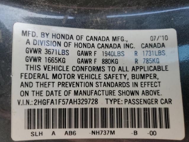 Photo 9 VIN: 2HGFA1F57AH329728 - HONDA CIVIC LX 