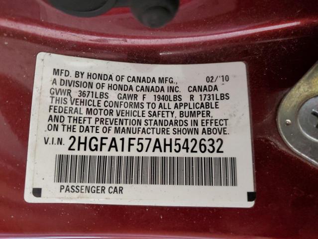 Photo 11 VIN: 2HGFA1F57AH542632 - HONDA CIVIC LX 