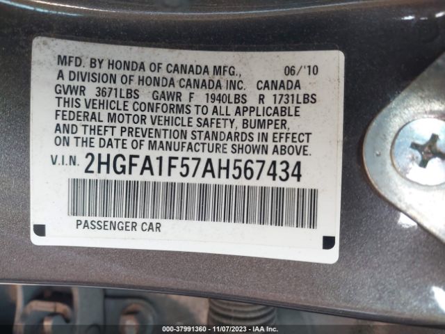 Photo 8 VIN: 2HGFA1F57AH567434 - HONDA CIVIC 