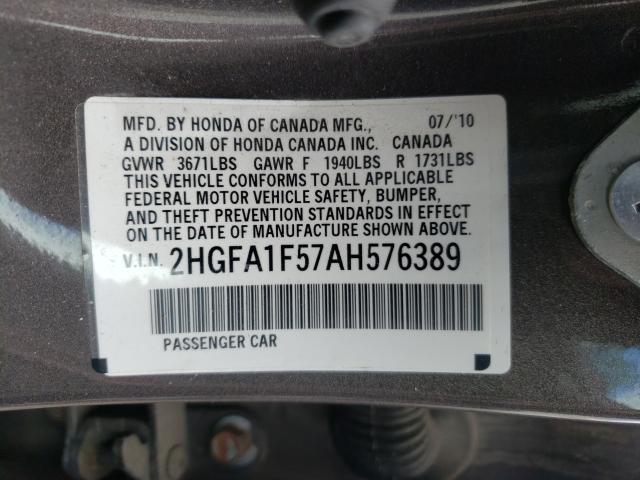 Photo 9 VIN: 2HGFA1F57AH576389 - HONDA CIVIC LX 