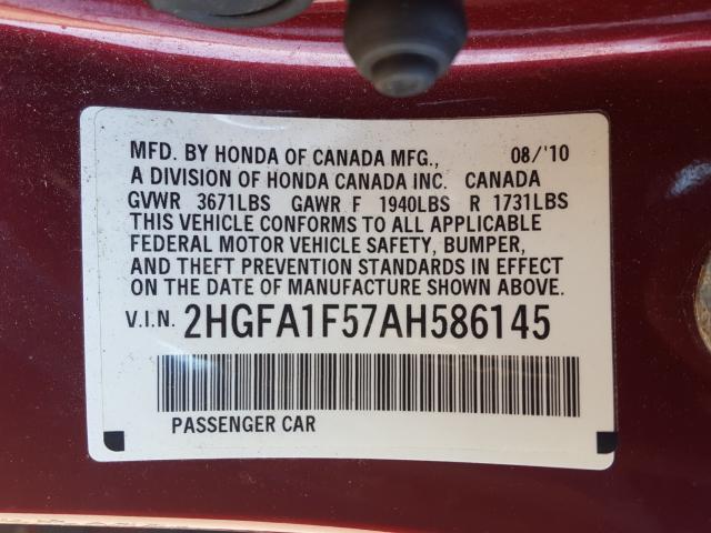 Photo 9 VIN: 2HGFA1F57AH586145 - HONDA CIVIC LX 