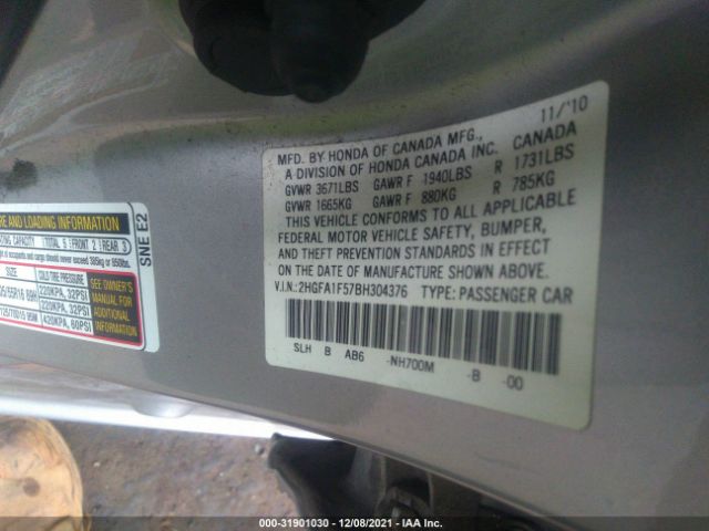 Photo 8 VIN: 2HGFA1F57BH304376 - HONDA CIVIC SDN 