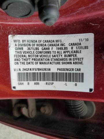 Photo 9 VIN: 2HGFA1F57BH528358 - HONDA CIVIC LX 