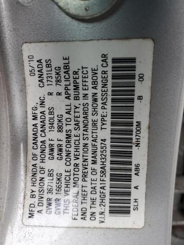 Photo 11 VIN: 2HGFA1F58AH325574 - HONDA CIVIC 