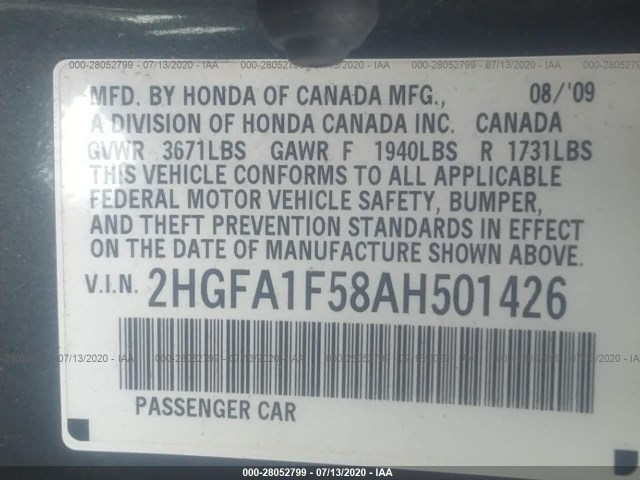 Photo 8 VIN: 2HGFA1F58AH501426 - HONDA CIVIC SDN 