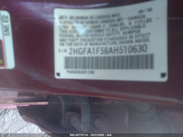 Photo 8 VIN: 2HGFA1F58AH510630 - HONDA CIVIC SDN 