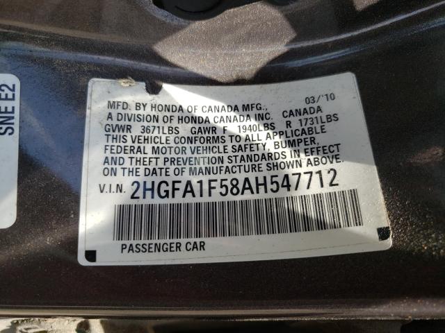 Photo 9 VIN: 2HGFA1F58AH547712 - HONDA CIVIC LX 