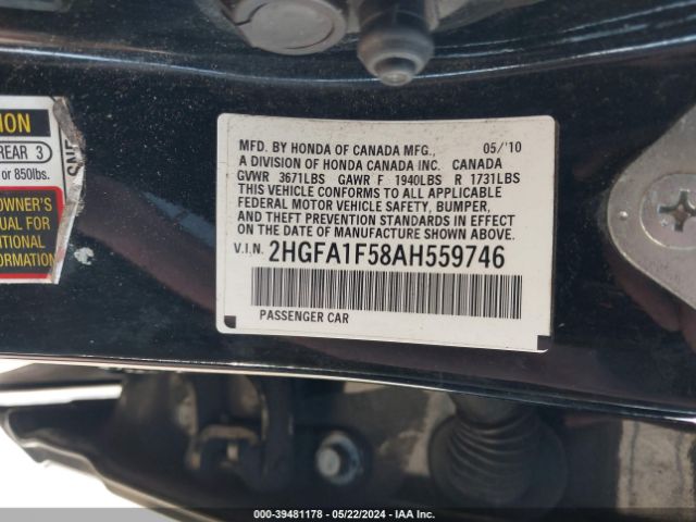 Photo 8 VIN: 2HGFA1F58AH559746 - HONDA CIVIC 