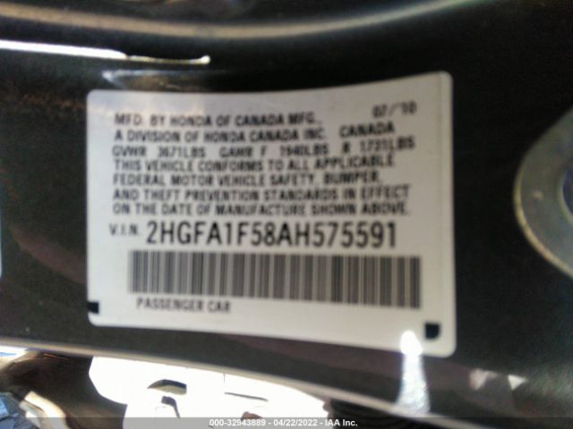 Photo 8 VIN: 2HGFA1F58AH575591 - HONDA CIVIC SDN 