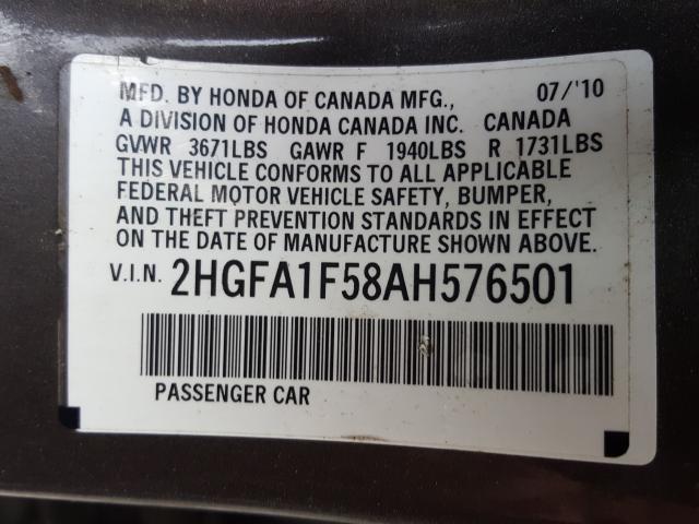 Photo 9 VIN: 2HGFA1F58AH576501 - HONDA CIVIC LX 