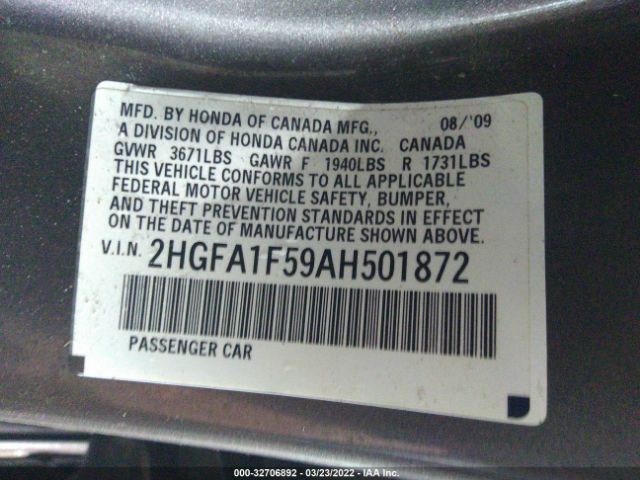 Photo 8 VIN: 2HGFA1F59AH501872 - HONDA CIVIC SDN 