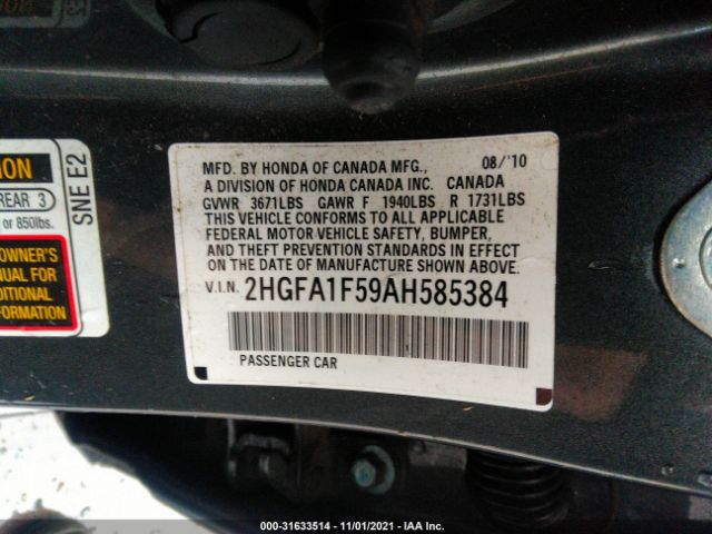 Photo 8 VIN: 2HGFA1F59AH585384 - HONDA CIVIC SDN 