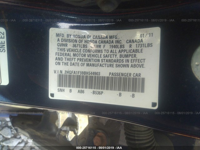 Photo 8 VIN: 2HGFA1F59BH544903 - HONDA CIVIC SDN 