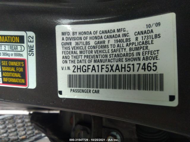 Photo 8 VIN: 2HGFA1F5XAH517465 - HONDA CIVIC SDN 