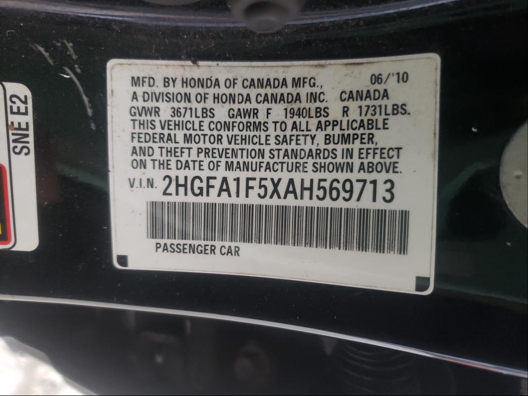 Photo 9 VIN: 2HGFA1F5XAH569713 - HONDA CIVIC LX 