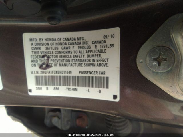 Photo 8 VIN: 2HGFA1F5XBH511649 - HONDA CIVIC SDN 