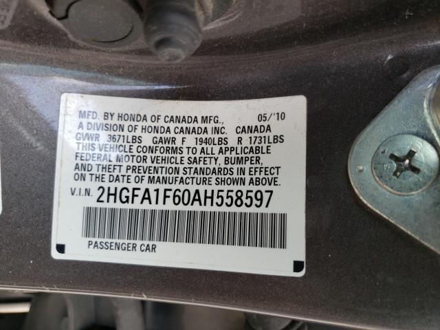 Photo 9 VIN: 2HGFA1F60AH558597 - HONDA CIVIC LX-S 