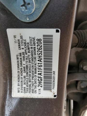 Photo 11 VIN: 2HGFA1F61AH526208 - HONDA CIVIC LX-S 