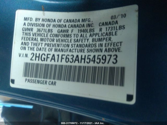 Photo 8 VIN: 2HGFA1F63AH545973 - HONDA CIVIC SDN 