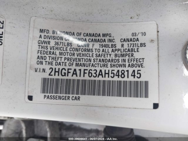 Photo 8 VIN: 2HGFA1F63AH548145 - HONDA CIVIC 