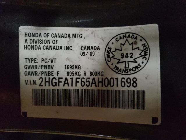 Photo 11 VIN: 2HGFA1F65AH001698 - HONDA CIVIC 