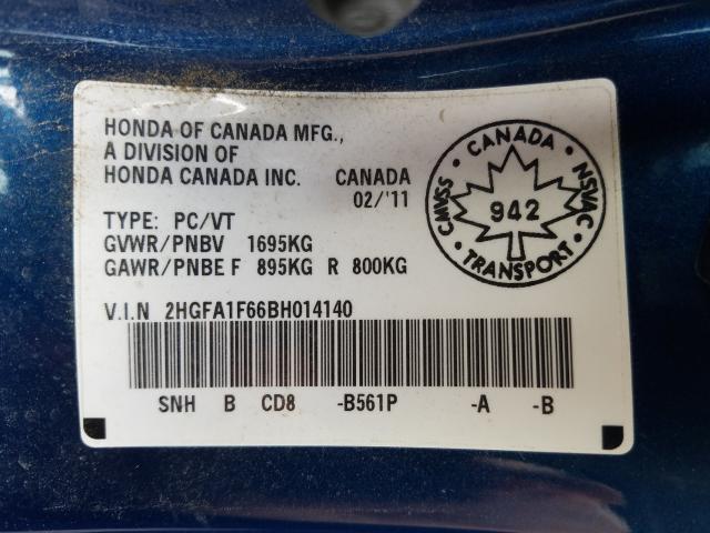 Photo 9 VIN: 2HGFA1F66BH014140 - HONDA CIVIC LX-S 