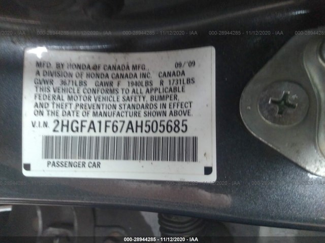 Photo 8 VIN: 2HGFA1F67AH505685 - HONDA CIVIC SDN 