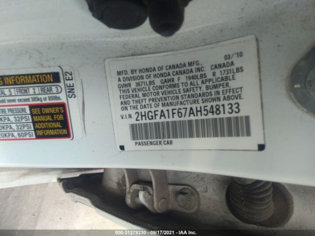 Photo 8 VIN: 2HGFA1F67AH548133 - HONDA CIVIC SDN 