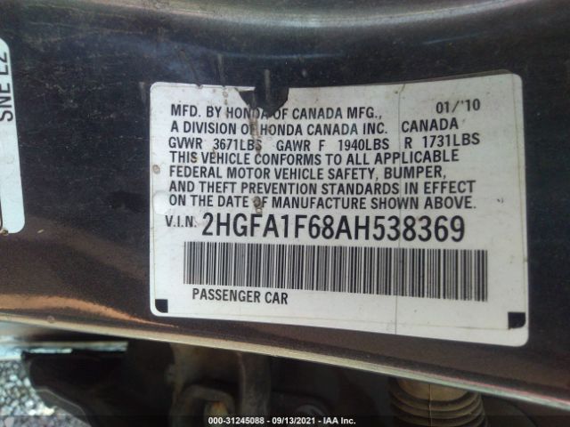 Photo 8 VIN: 2HGFA1F68AH538369 - HONDA CIVIC SDN 