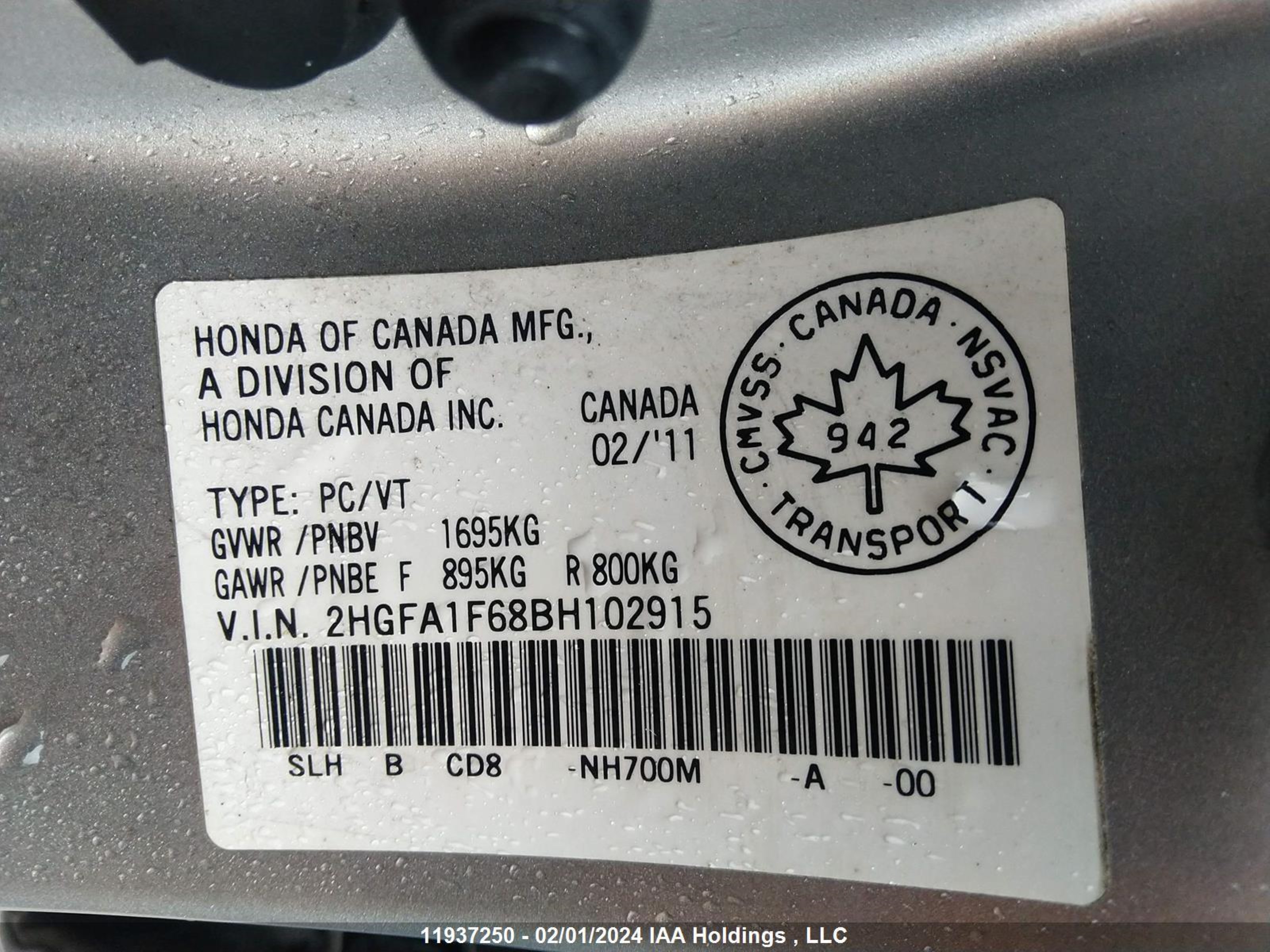 Photo 8 VIN: 2HGFA1F68BH102915 - HONDA CIVIC 