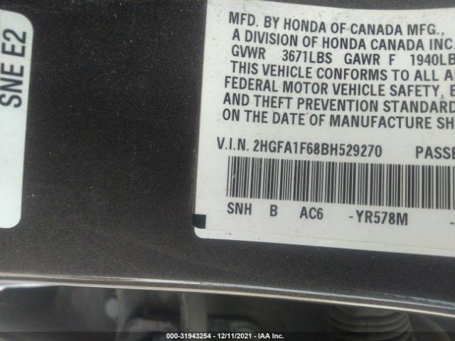 Photo 8 VIN: 2HGFA1F68BH529270 - HONDA CIVIC SDN 