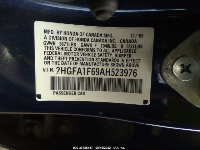 Photo 8 VIN: 2HGFA1F69AH523976 - HONDA CIVIC SDN 