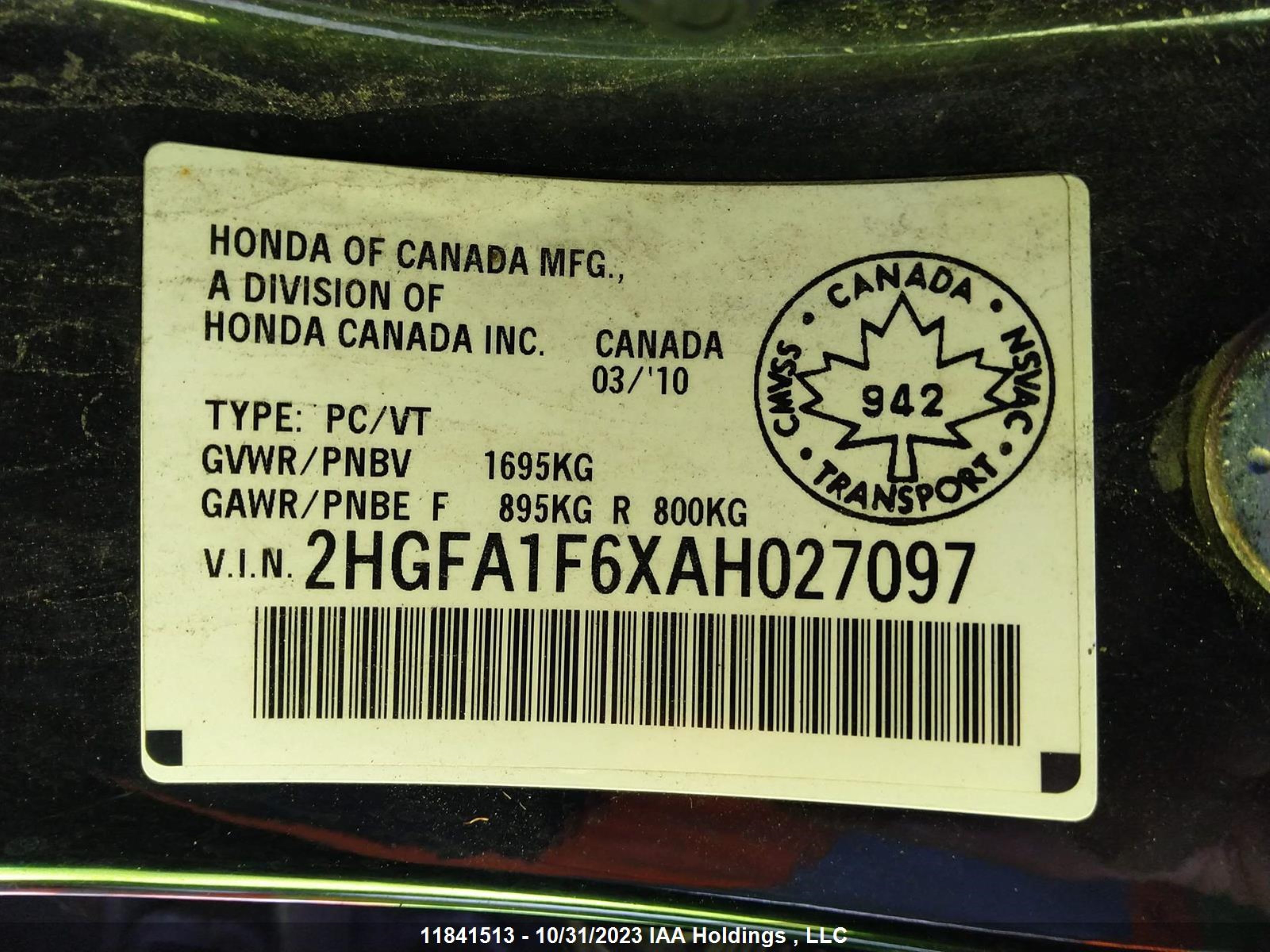 Photo 8 VIN: 2HGFA1F6XAH027097 - HONDA CIVIC 