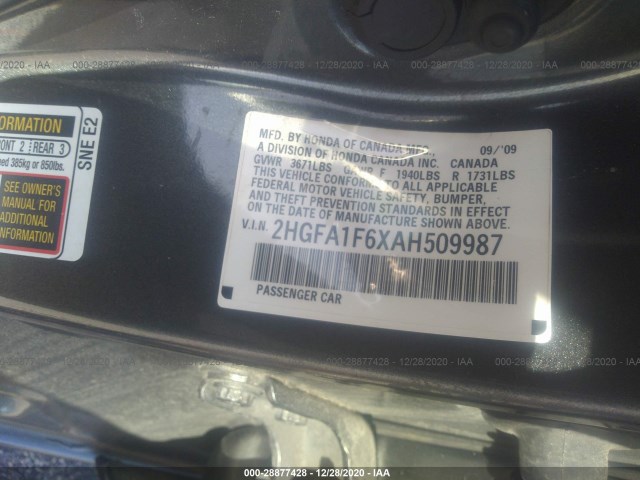 Photo 8 VIN: 2HGFA1F6XAH509987 - HONDA CIVIC SDN 