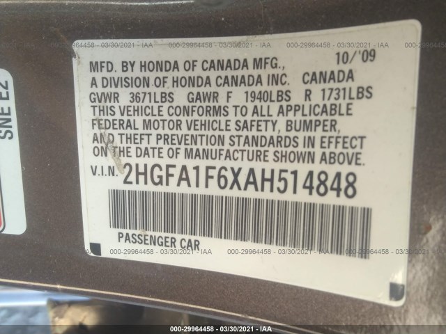 Photo 8 VIN: 2HGFA1F6XAH514848 - HONDA CIVIC SDN 