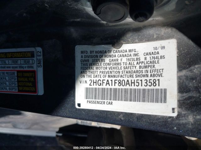 Photo 8 VIN: 2HGFA1F80AH513581 - HONDA CIVIC 