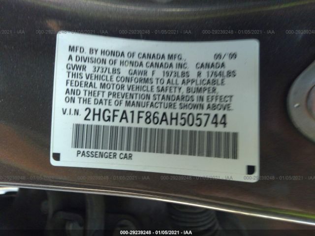 Photo 8 VIN: 2HGFA1F86AH505744 - HONDA CIVIC SDN 