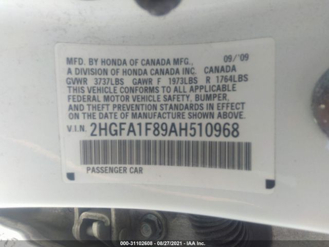 Photo 8 VIN: 2HGFA1F89AH510968 - HONDA CIVIC SDN 